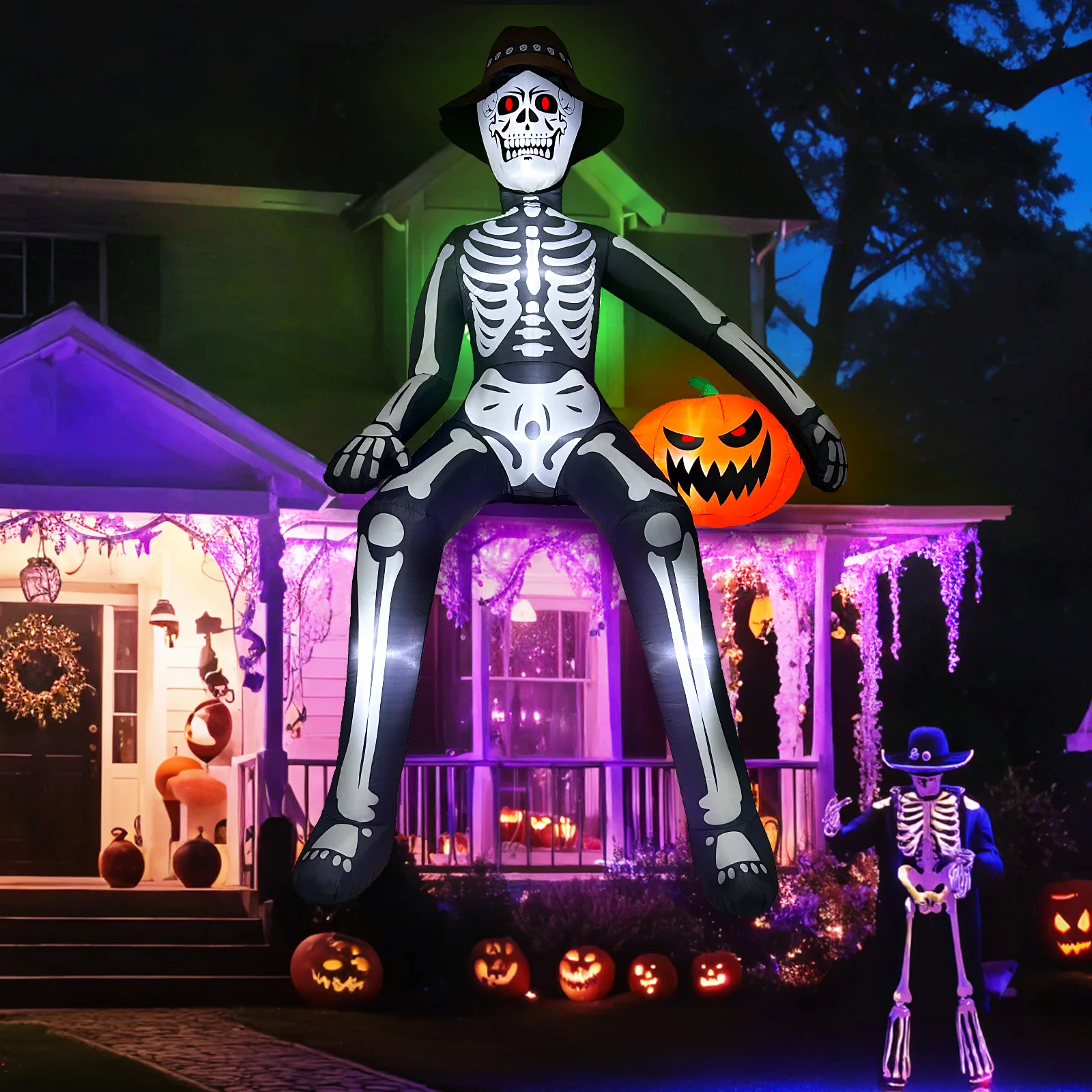 Décoration gonflable d'Halloween de 10 pieds pour l'extérieur, squelette géant gonflable assis, décorations gonflables d'Halloween pour la cour
