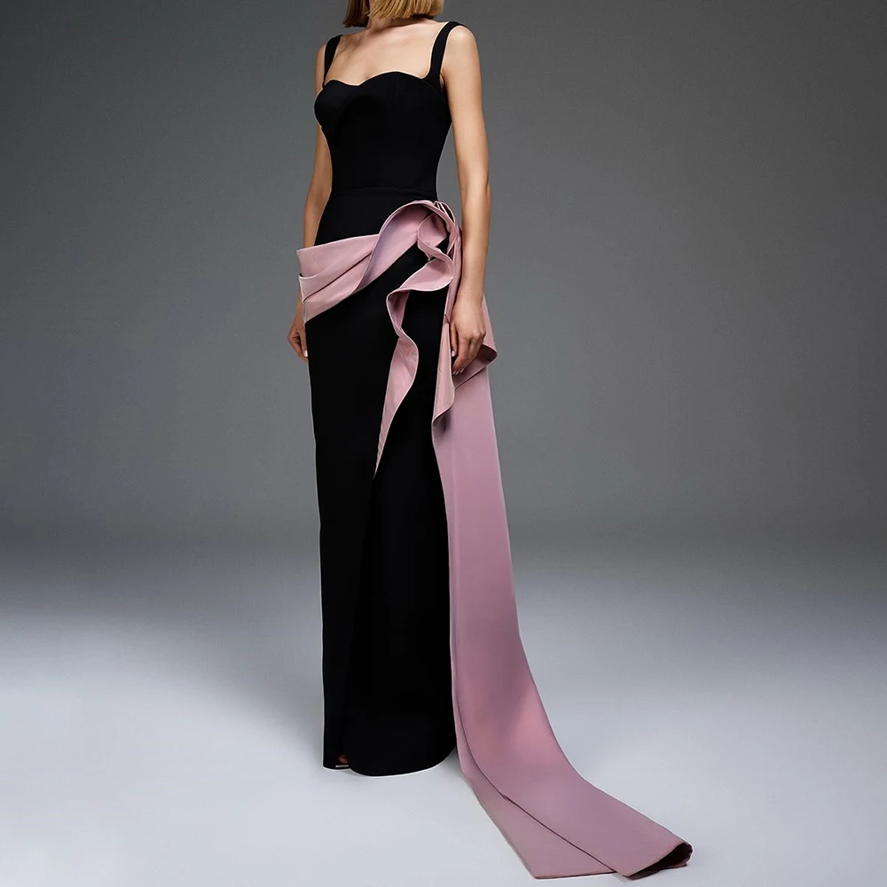 

Customized Straight Evening Dresses Floor-length Square Collar Sleeveless Prom Gown Fashion Ruched Pleat Backless Party Gown