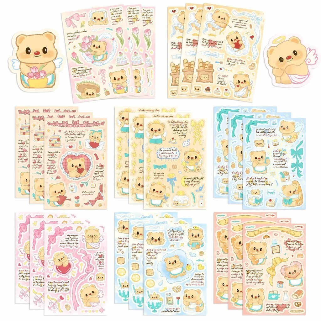 

8Sheets Butter Bear Waterproof Graffiti Guka Stickers for Bicycle Hand Account Pencil Case Decal Golden Memory Stickers Store