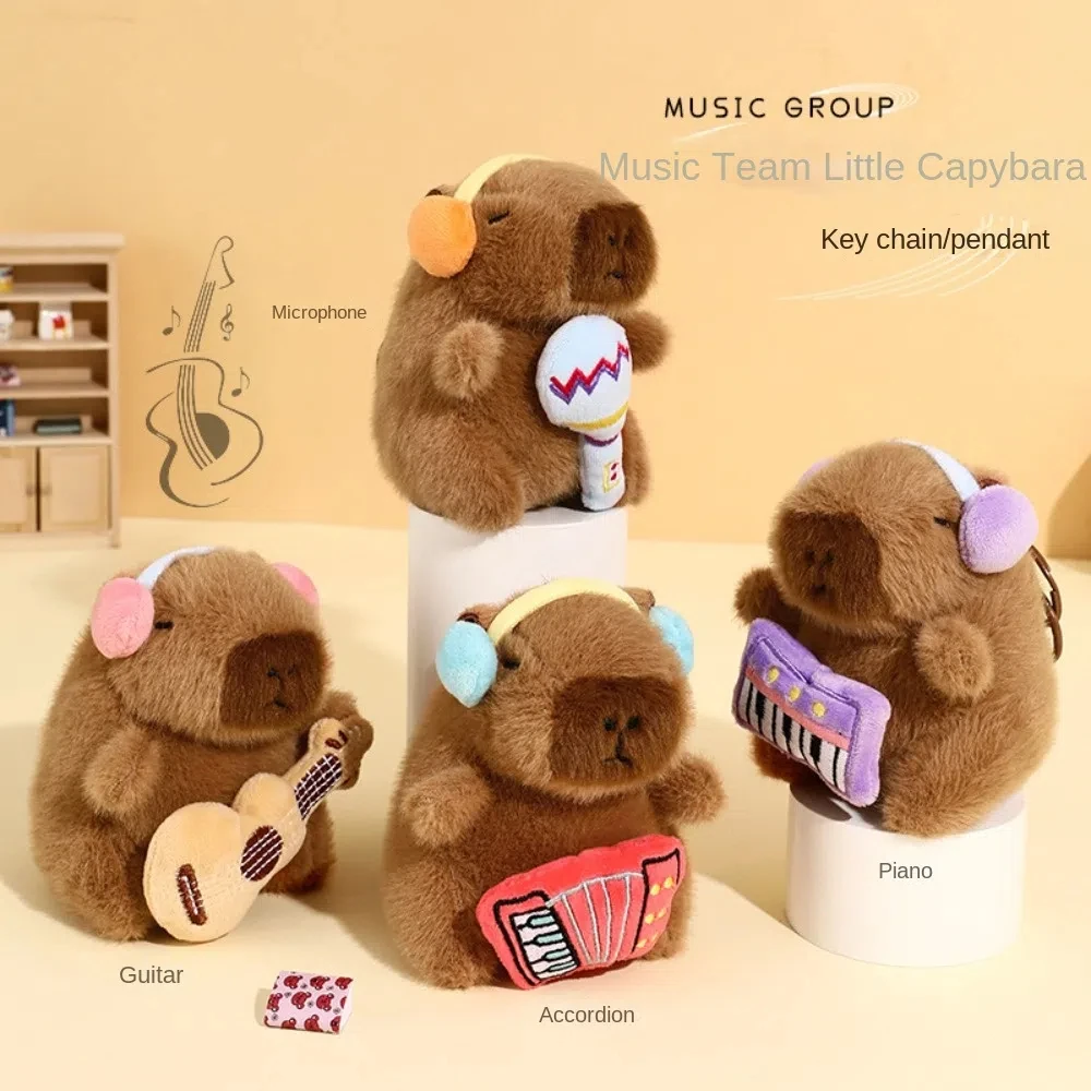 Musical Instrument Capybara Plush Keychain Cute Bag Pendant Fluffy Keyring Kawaii Stuffed Animal Keychains Girls Gift