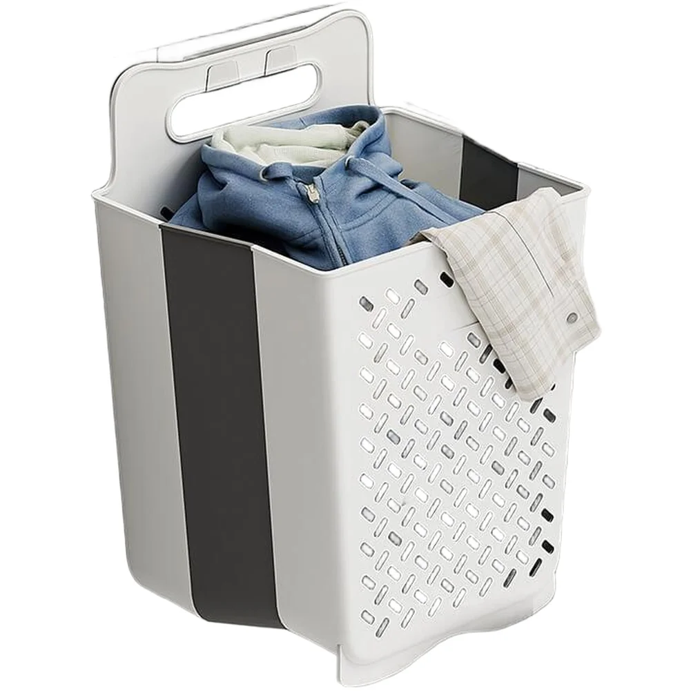 Foldable Wall Mounted Laundry Hamper 28 18 38cm Gray Cream White TPE Ventilated Basket for Clothes Organization