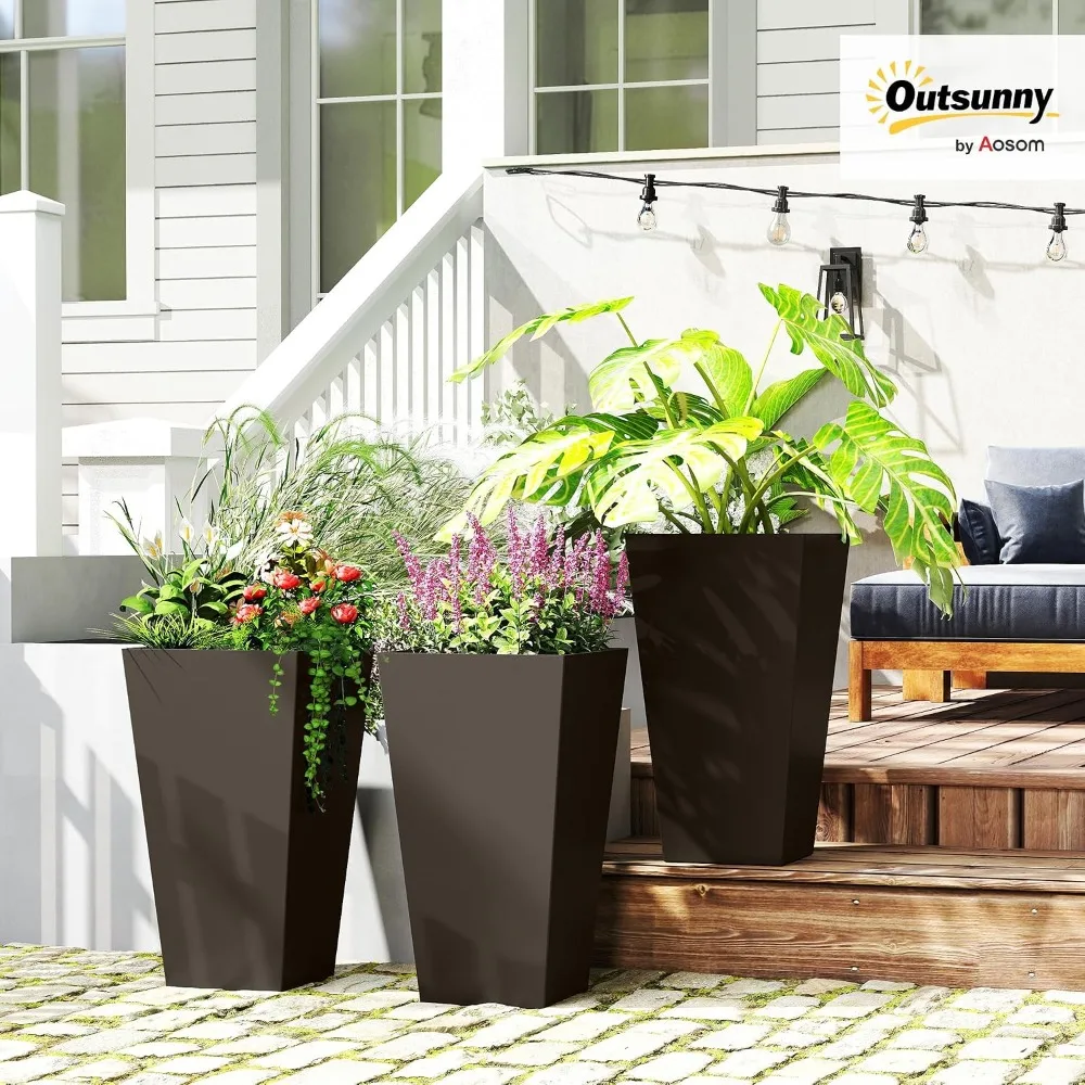 28 inch Tall Planters for Outdoor Plants, Set of 3, Brown