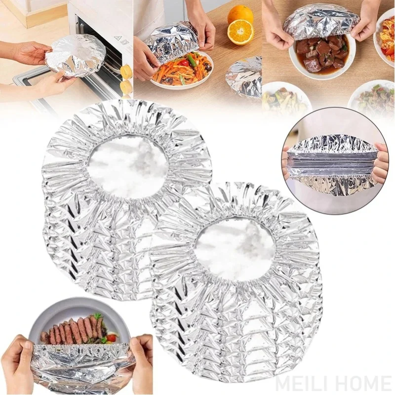 10-50 Stück Wiederverwendbare Aluminiumfolie-Schüsselabdeckungen Kühlschrank-Frischhalte-Deckel Wärmeerhaltung Küchen-Aufbewahrungszubehör Gadget
