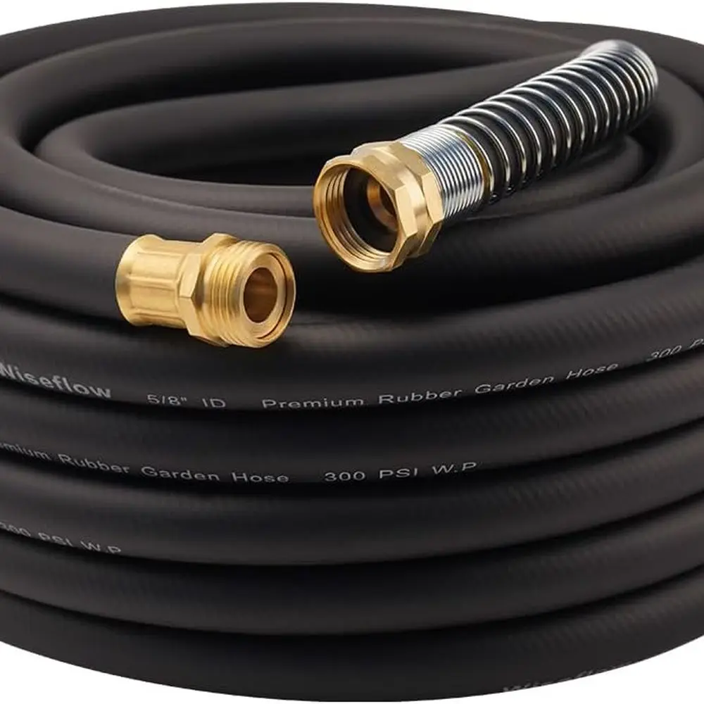 

Garden Hose 50FT x 5/8", Heavy Duty Rubber Hose, Water Hose with Five Layered Braiding, Male Female Fittings, 1000PSI Burst, 300