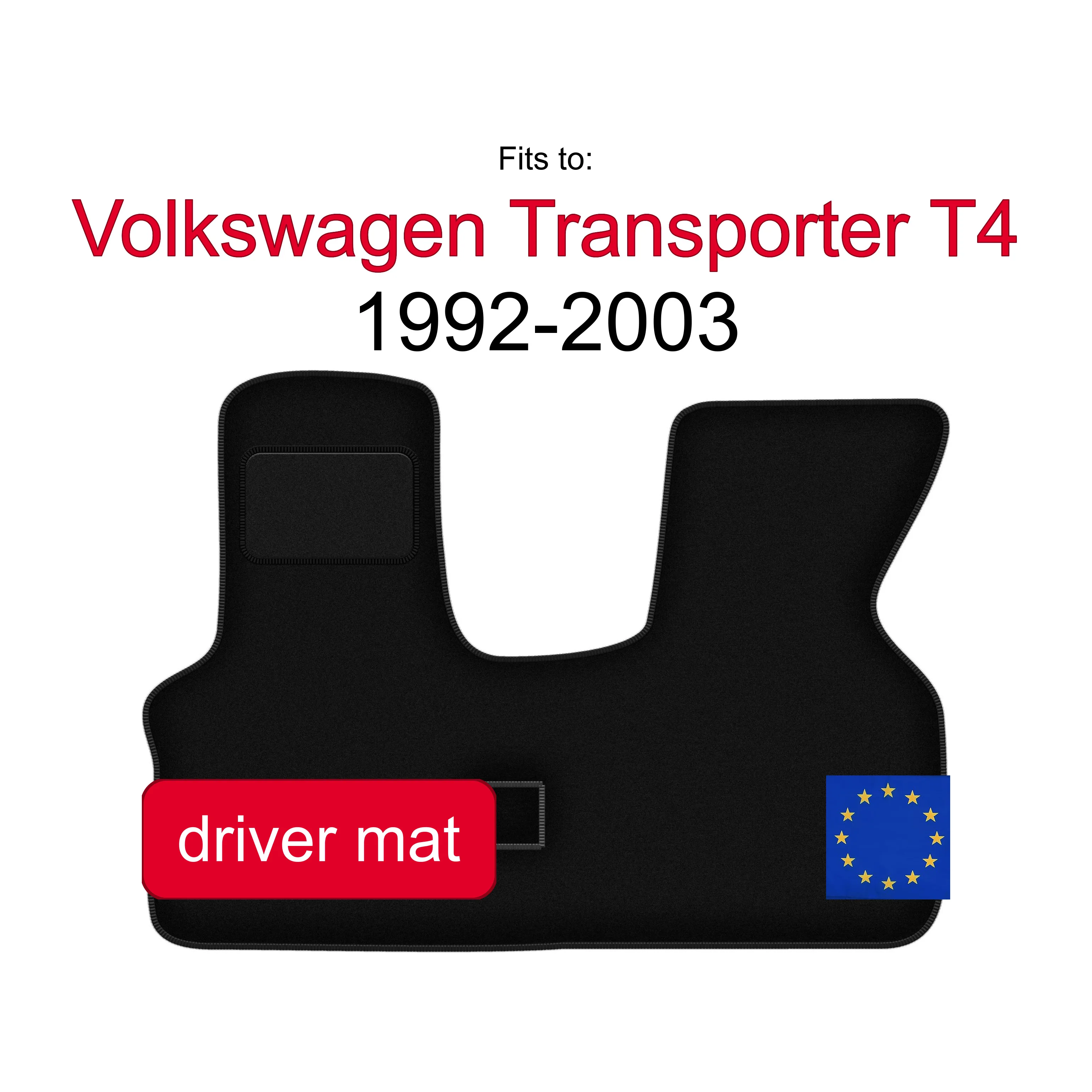 Velour vloerkleed voor Volkswagen Transporter T4 bestelauto (1992-2003) - Zwart (1 stuk)