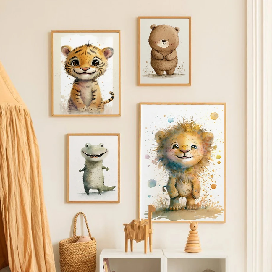 الدب الصغير سقي الزهور سعيد ليتل فوكس الطفل التمساح موضة الرسم على لوحات القماش الجدارية الشمال المشارك غرفة ديكور