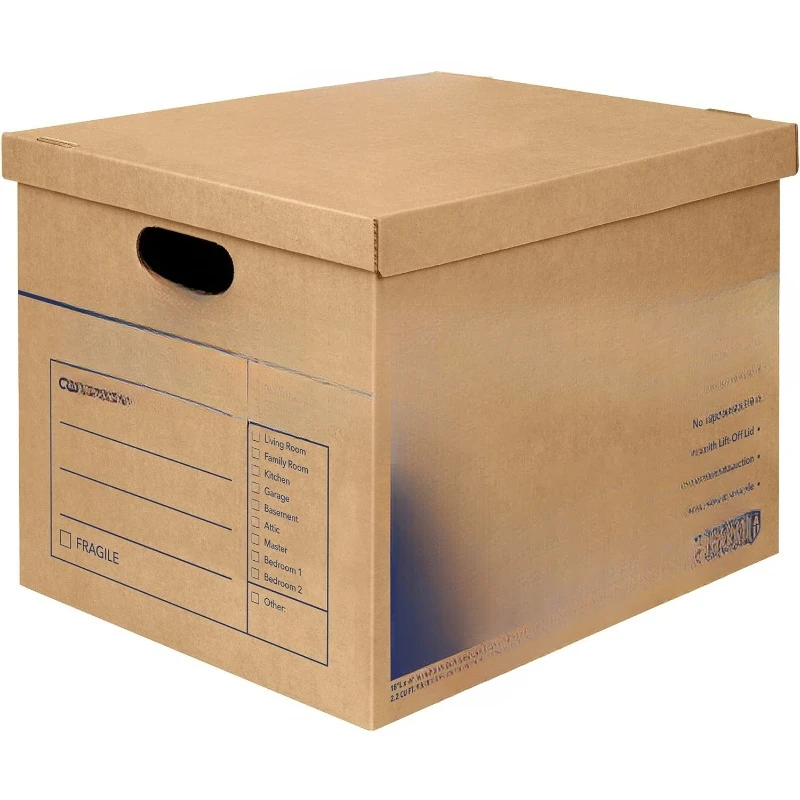 Medium Classic Moving Box 8 Pack, Reinforced Handles, Tape-Free Assembly, Box with Lid, 19-in x 14.5-in x 15.5-in (7717201)