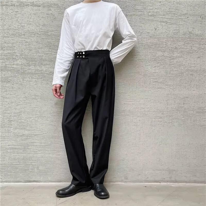 

Spring And Autumn Straight New Men Korean Pants Fashion Popular Personality Rivet Decoration Leisure Loose Large Pants
