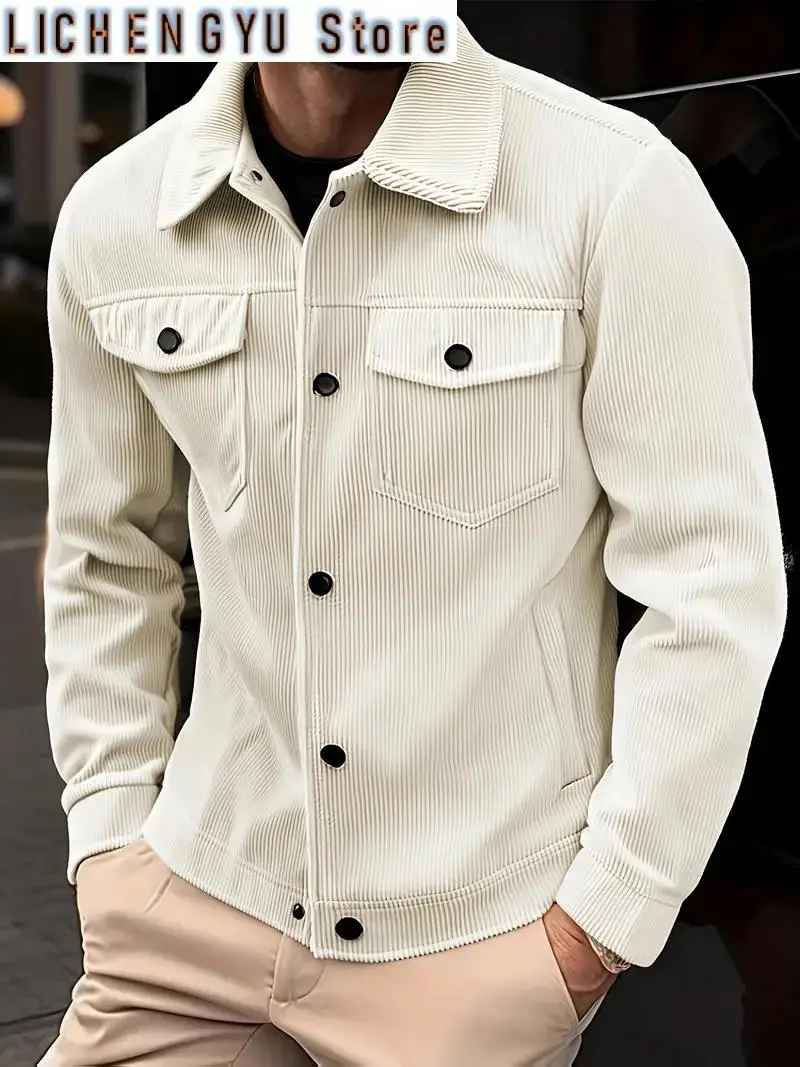 

Men's Corduroy Jacket Fashion Casual Solid Color Versatile Top Outerwear for All Occasions
