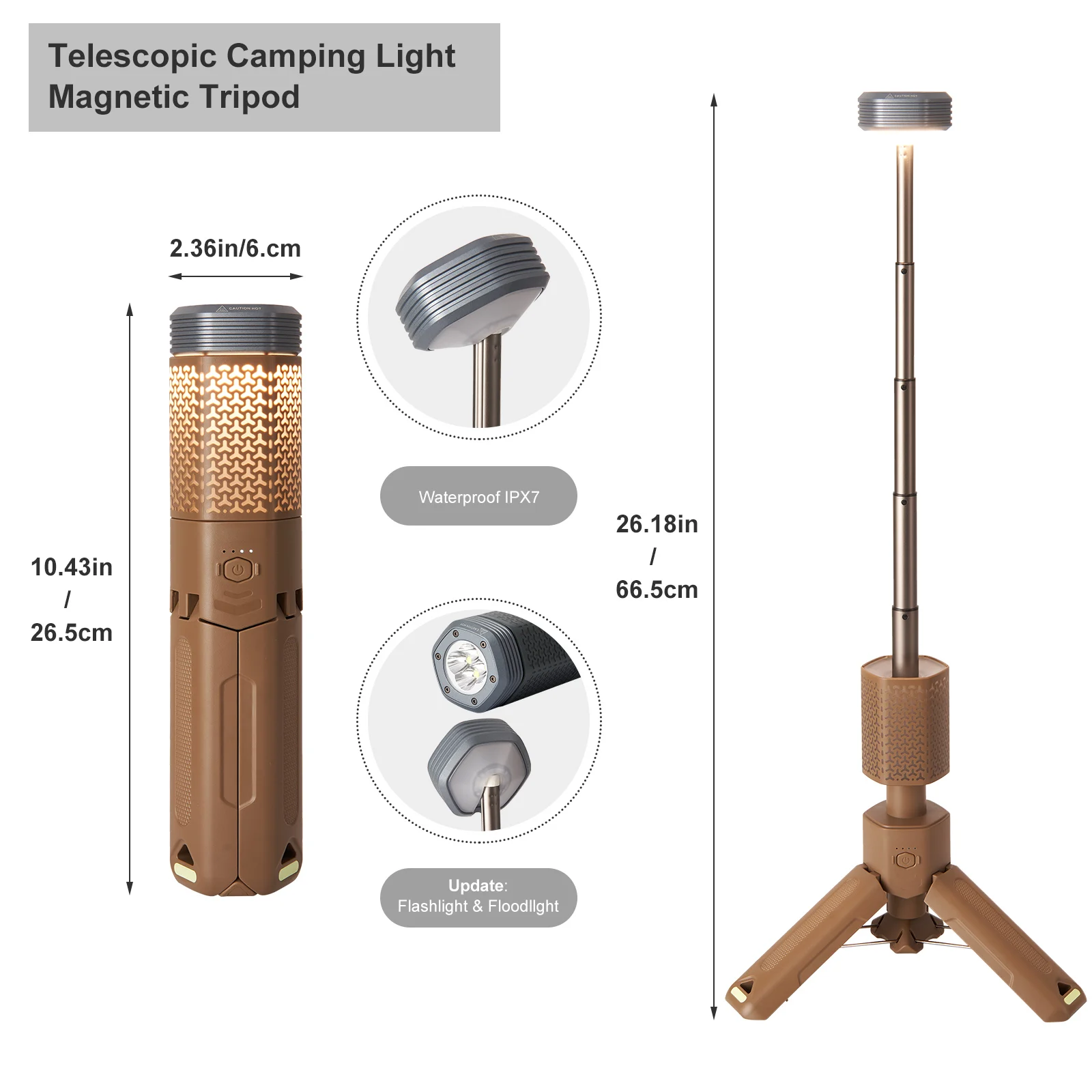 Telescopic Camping Light,Telescoping Portable Light，Rechargeable 10500mAh Battery,Magnetic Outdoor Lantern,Flash/  Road  Light