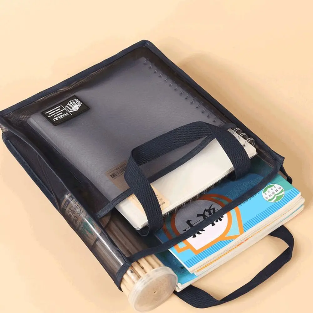 Lightweight Mesh Handbags Large Capacity Reusable Canvas Tote Bags Solid Color School Supplies Student Book Shoulder Bag