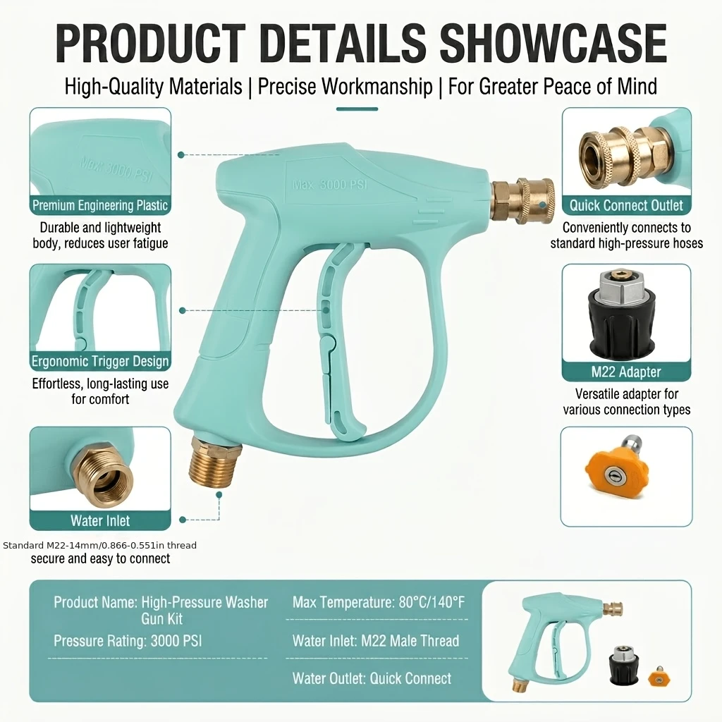 Powerful Foam Cleaning Short Gun Kit, Transparent Foam Cannon M22‑14mm /1/4