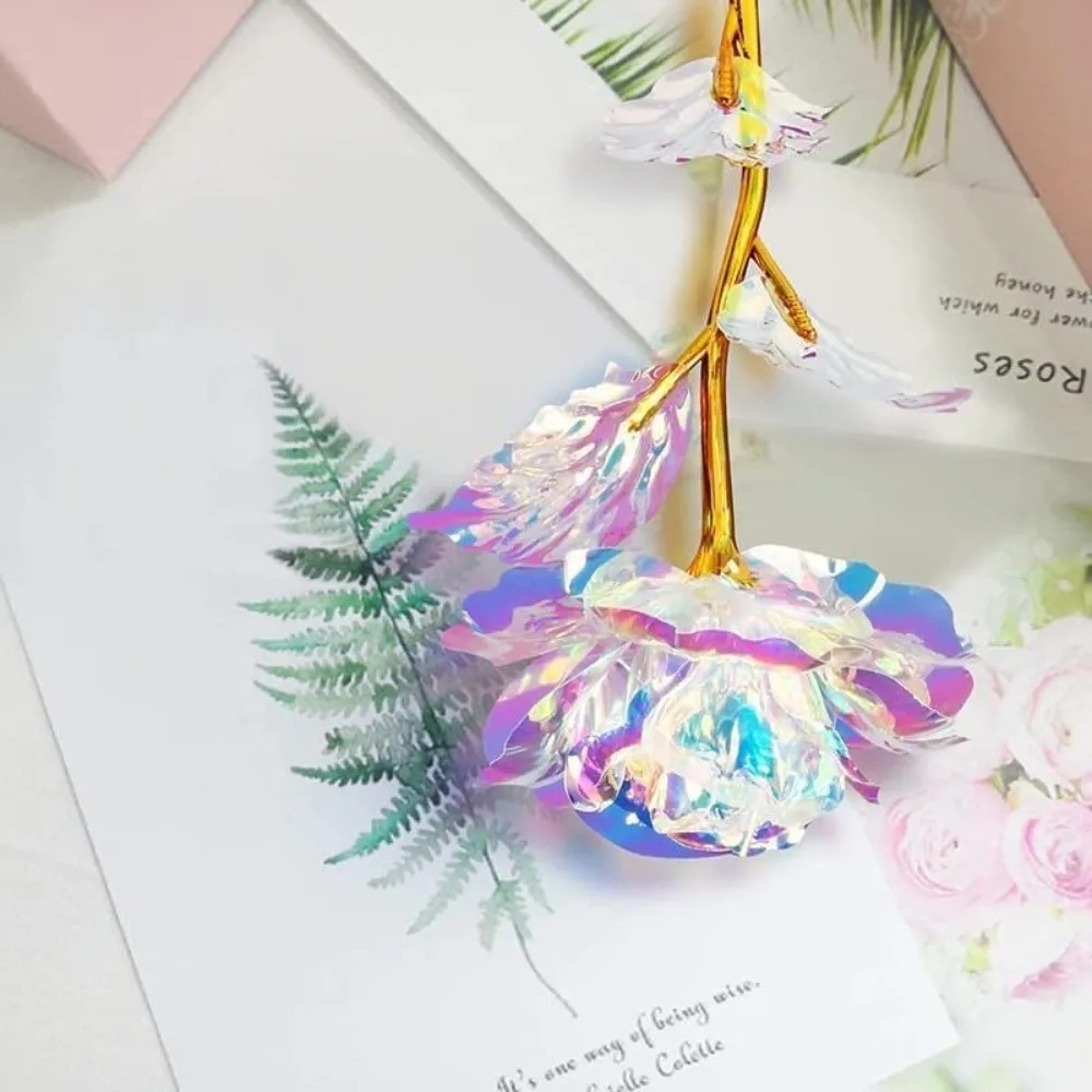 Colorful Gold Foil Rose Flower Fade Resistant Handcrafted Eternal Roses Photography Props Gifts Artificial Crystal Flower