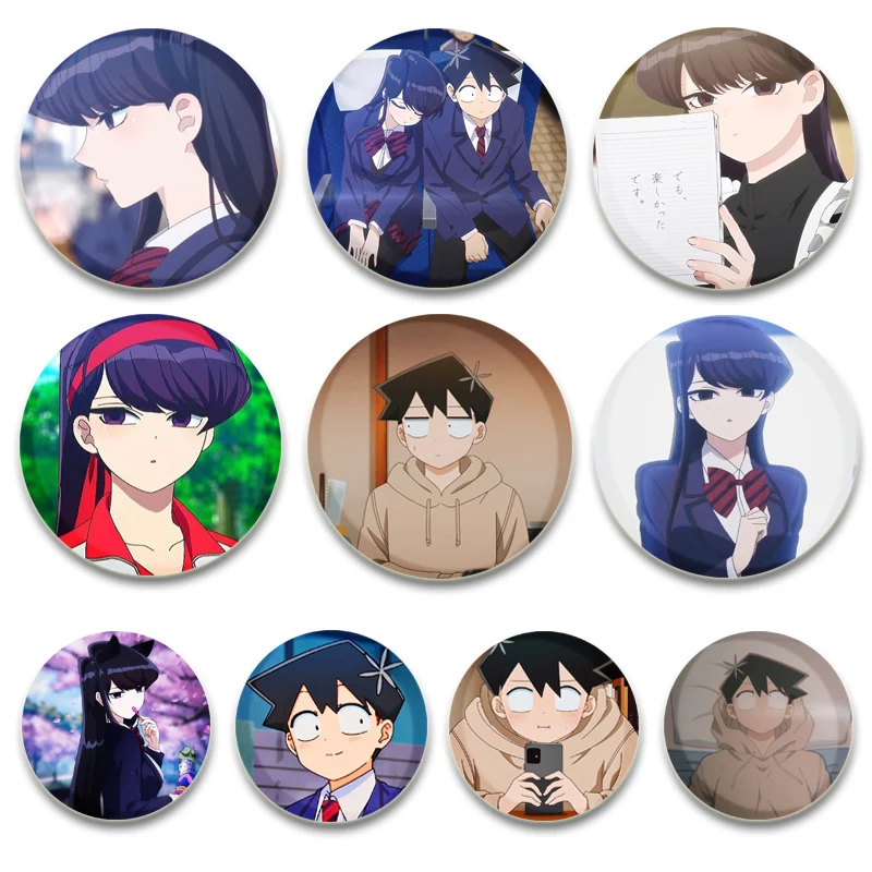 HD Print Brooch Anime Komi Can't Communicate Badge Cartoon Figure Brooches Round Display Lapel Pins Bag Accessories Jewelry Gift