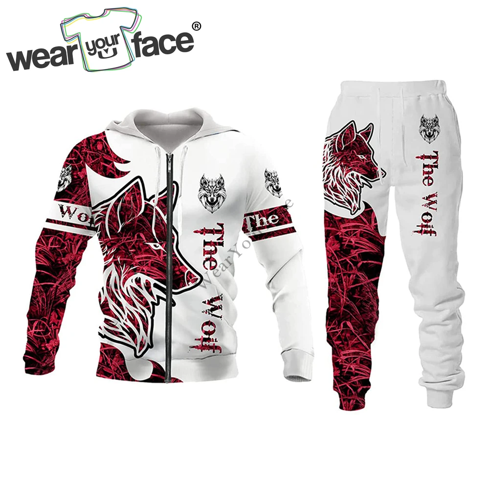 

The Wolf Camo Tracksuits Cardigans Hoodies Sweatpants Sets 3D All Over Printed Casual Sports Streetwear Men Vacation Clothing