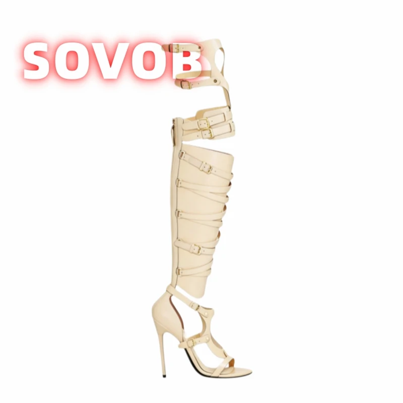 

Women's Stiletto Heels Gladiator Sandals,Open Toe Cut out Roma Shoes,Belt Buckle Back Zipper Sandals,Over Knee High Heels Boots