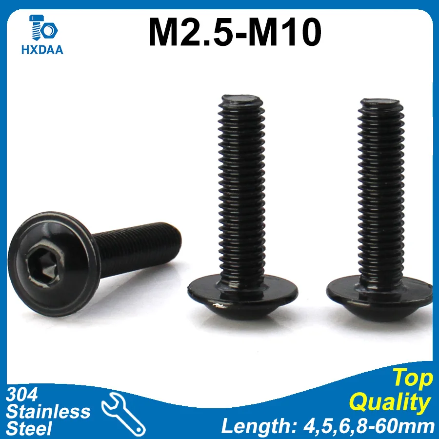 2-20pcs Black Zinc Plated 304 Stainless Steel Hex Socket Flat Head Machine Screws Length 4-60mm M2.5 M3 M4 M5 M6 M8 M10