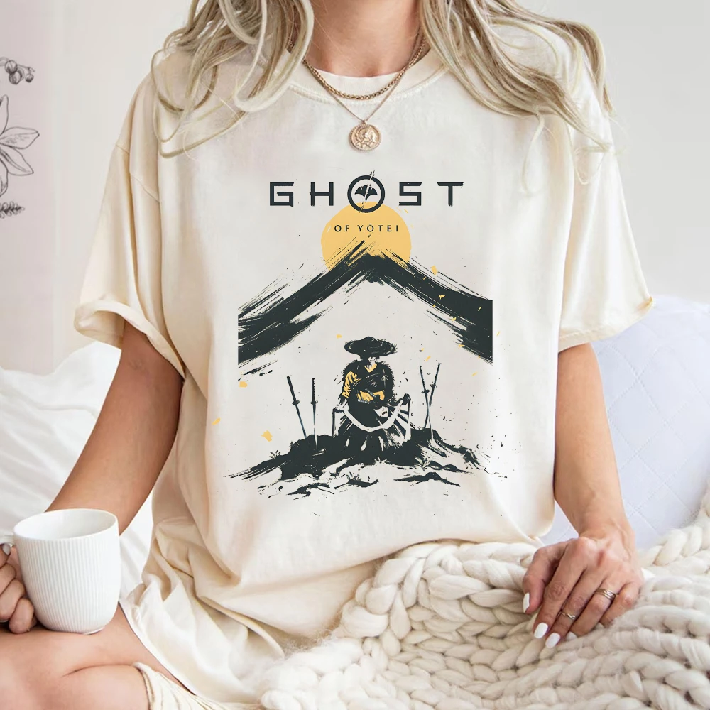 Ghost of Yōtei Samurai T-Shirt Japanese Brush Art Tee Clothing Graphic Short Sleeve Shirt Unisex Men Women All-Season