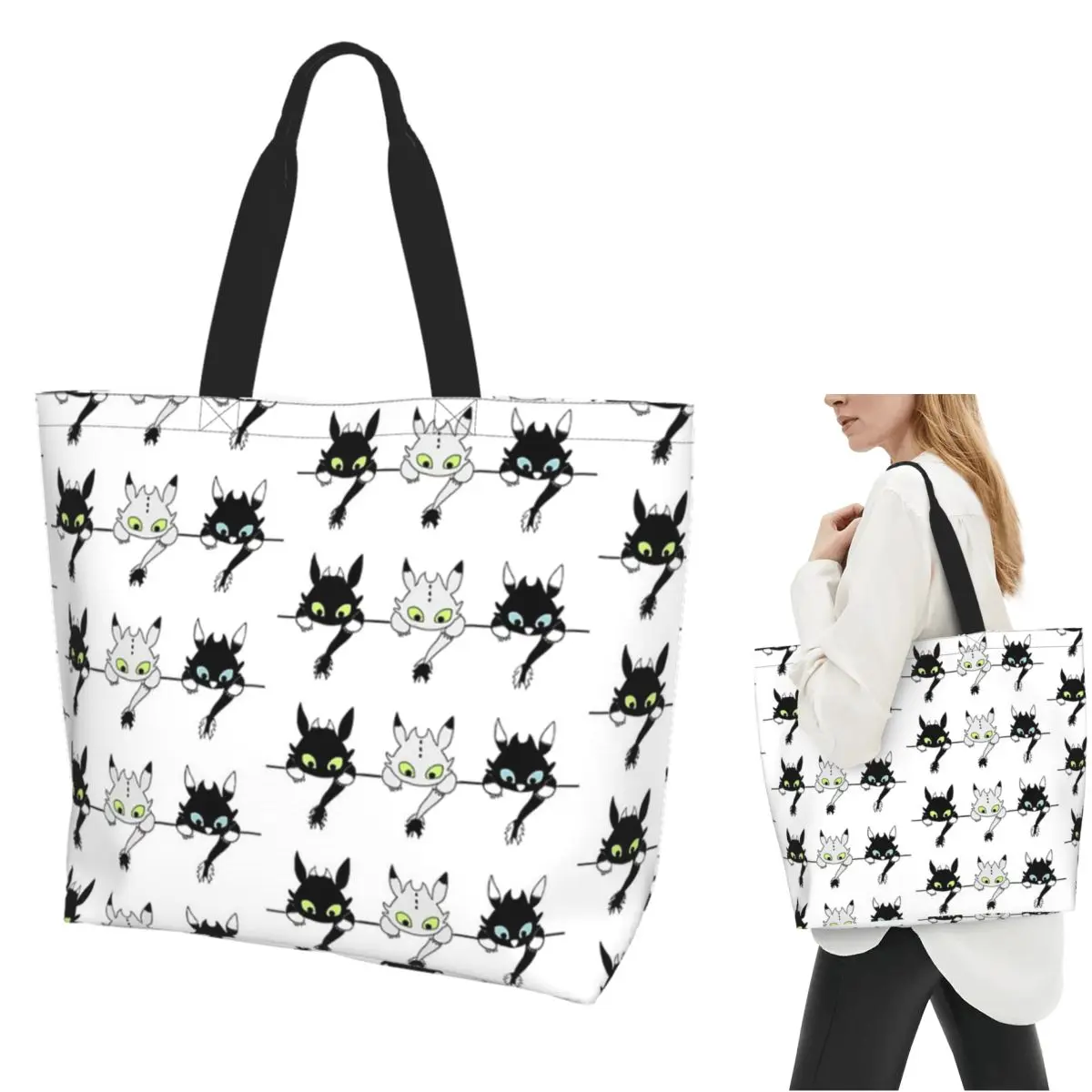 

Toothless Babies Shopping Tote Bag Canvas Large Capacity Shoulder Bags Shopper Grocery Handbag for Women
