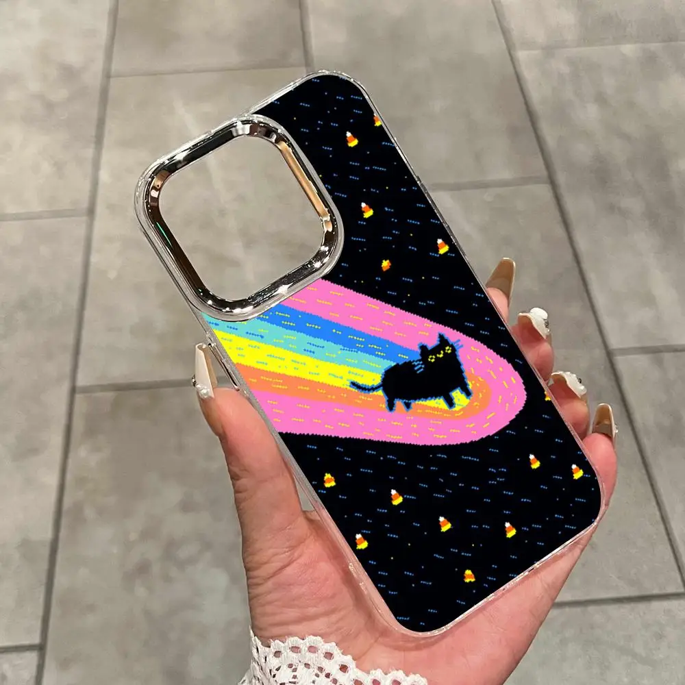 

Cute Pixel Rainbow Cat Phone Case For iPhone 17 Air 16 15 14 Plus 13 12 11 Pro Max 16e Shockproof HD Clear Back Cover