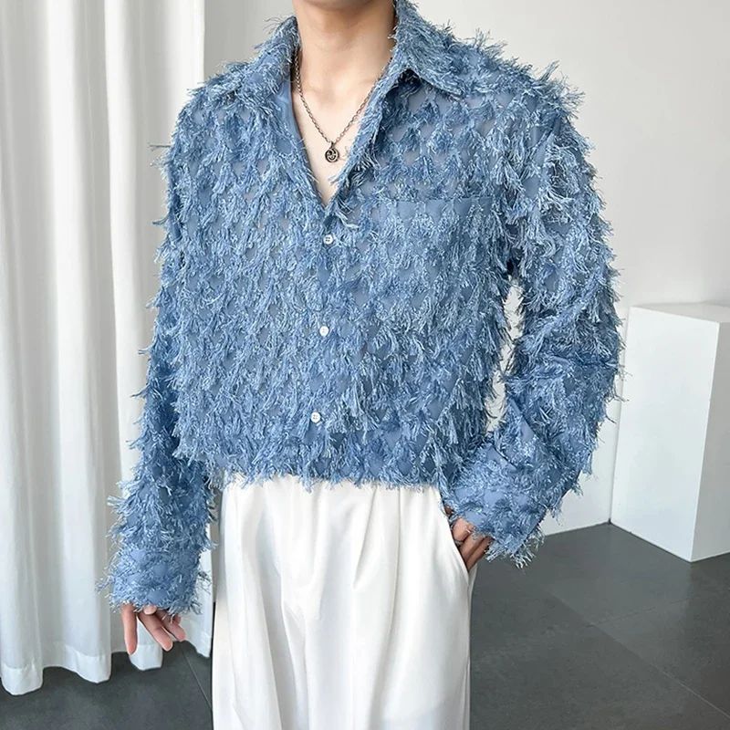 

Party Fashion Tassel Design Shirts for Mens 2025 Spring Fall Casual Buttoned Lapel Shirt Vintage Solid Color Men Cardigan Tops