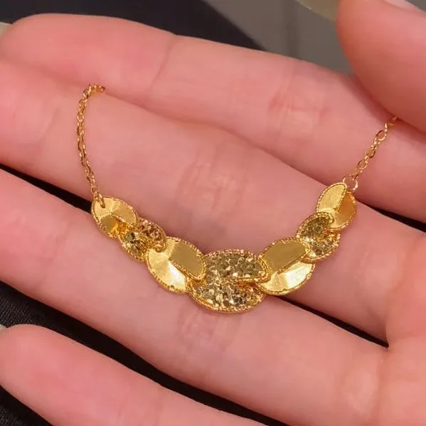 Exploding gold crushed ice   to the motherland gilded feather necklace 9999 24K real gold 2025 new noble sense clavicle chain