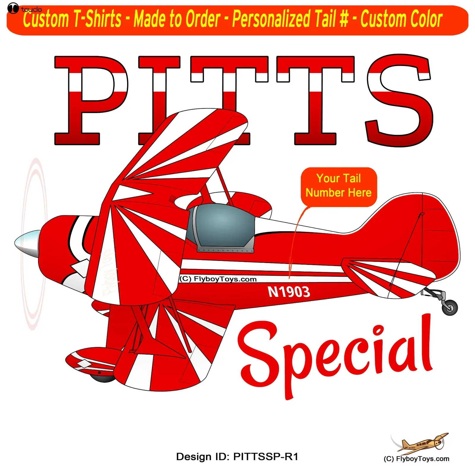 100% Cotton Print Mens Summer O-Neck Pitts Special (Red) Airplane T-shirt - Personalized with Your N# Tee Shirt