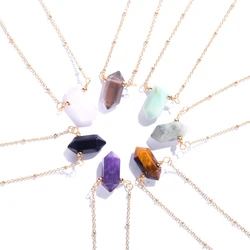 Handmade Boho Style Stainless Steel Chain Arrowhead Natural Stone Pendant Necklace For Women Trendy Western Necklace Wholesale