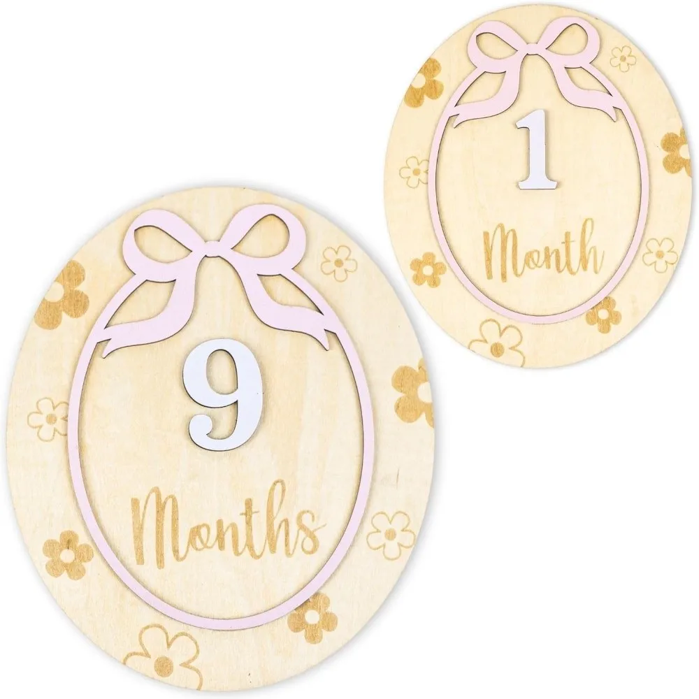 Wooden Baby Monthly Milestone Sign 1-12 Monthly 3D Flowers Milestone Photo Props DIY Number Month Newborn Photography Props