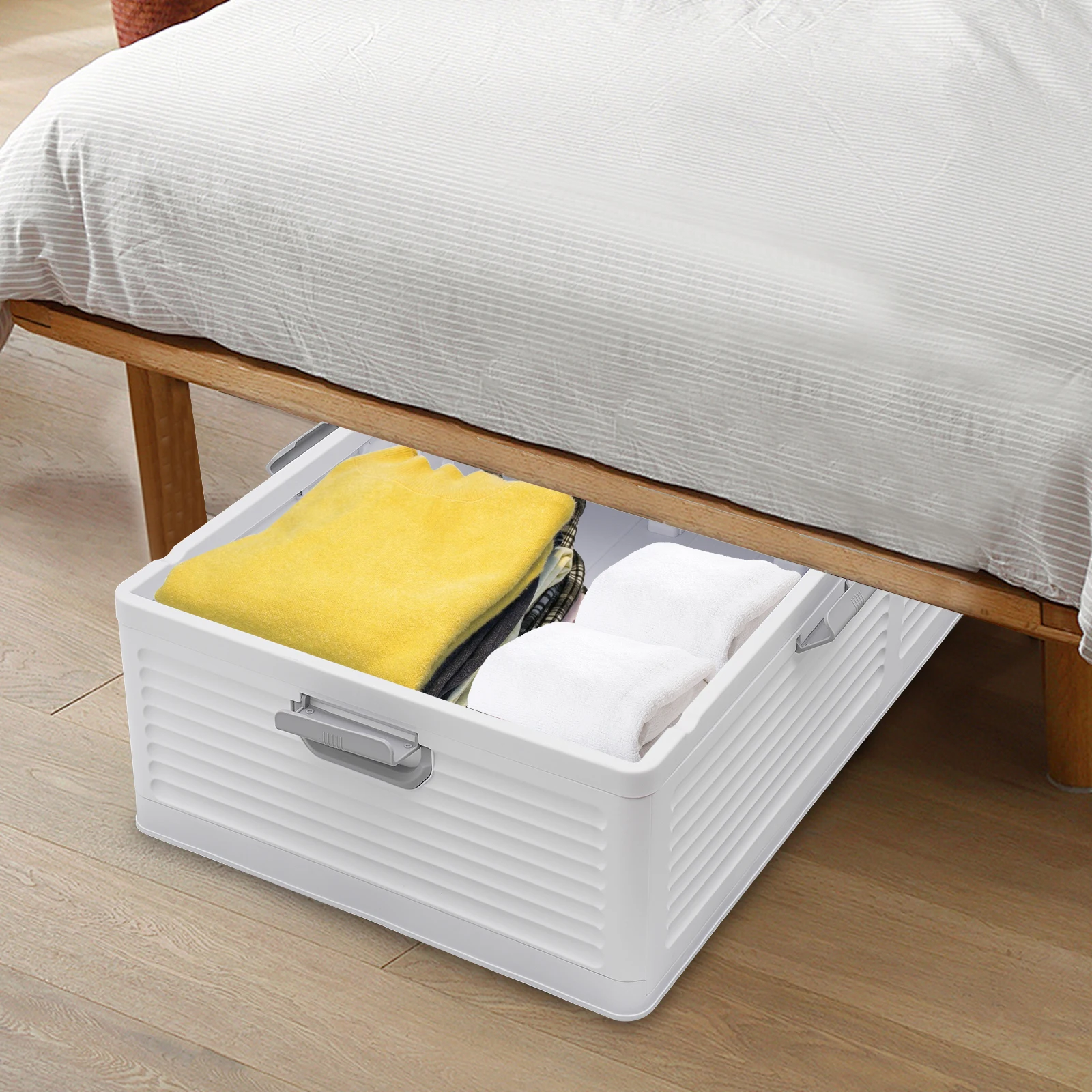 Unterbett-Aufbewahrungsbox mit Rollen & Deckeln 101*51,5*24cm Faltbarer Organizer 6 Verriegelungsschnallen Staubdicht für Decken Kleidung Spielzeug – Detail 14