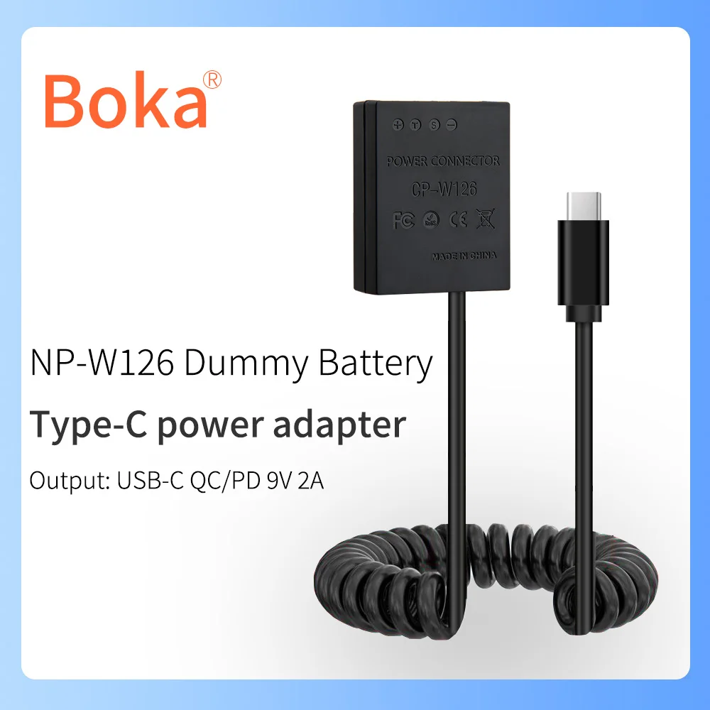 NP-W126 Dummy Battery for FUJIFILM X-T1 X-T2 X-T3 X-T10 X-T20 X-T30 X-T30II X-T100 X-T200 X-S10 X-H1 X-M1 Type-C Power Adapter