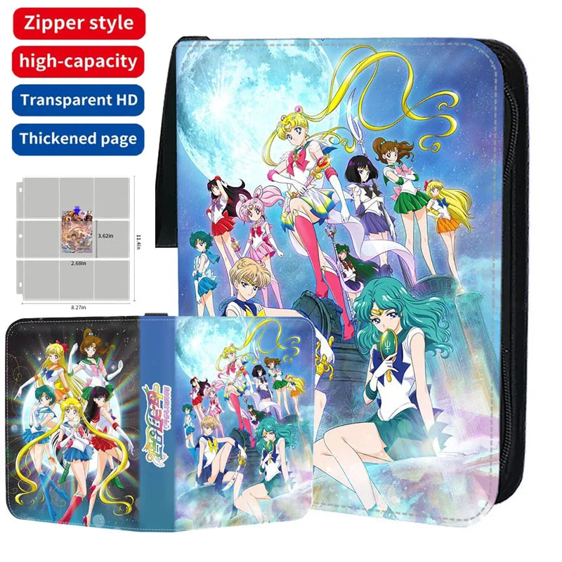 400pcs/900pcs Sailor Moon Card Album Book Folder 4/9 Card Slots Collections Zipper Double Pocket Zipper Card Binder Holder