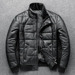 Men Sheepskin Leather Jacket Down And Cotton Coats Winter Warm Jacket Men's Stand Collar Real Leather Cotton Padded Jacket Man