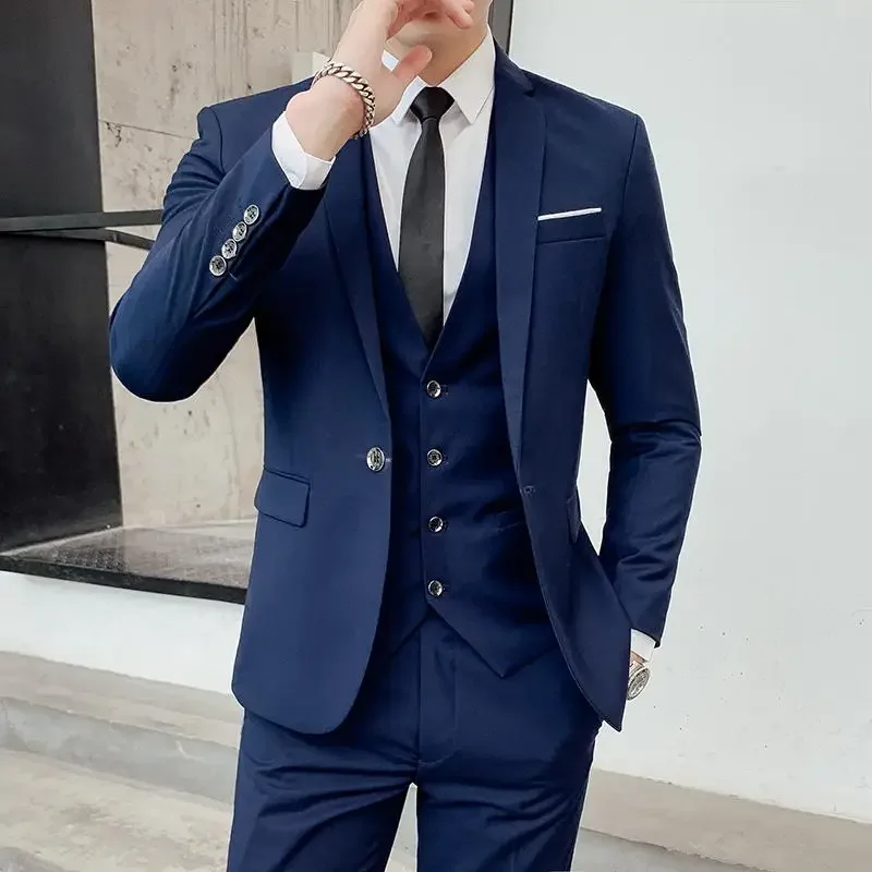 The New Store Offers Discounted Prices  Formal Business Men's All-season Slimming and Fashionable Gentleman Solid Color Suit