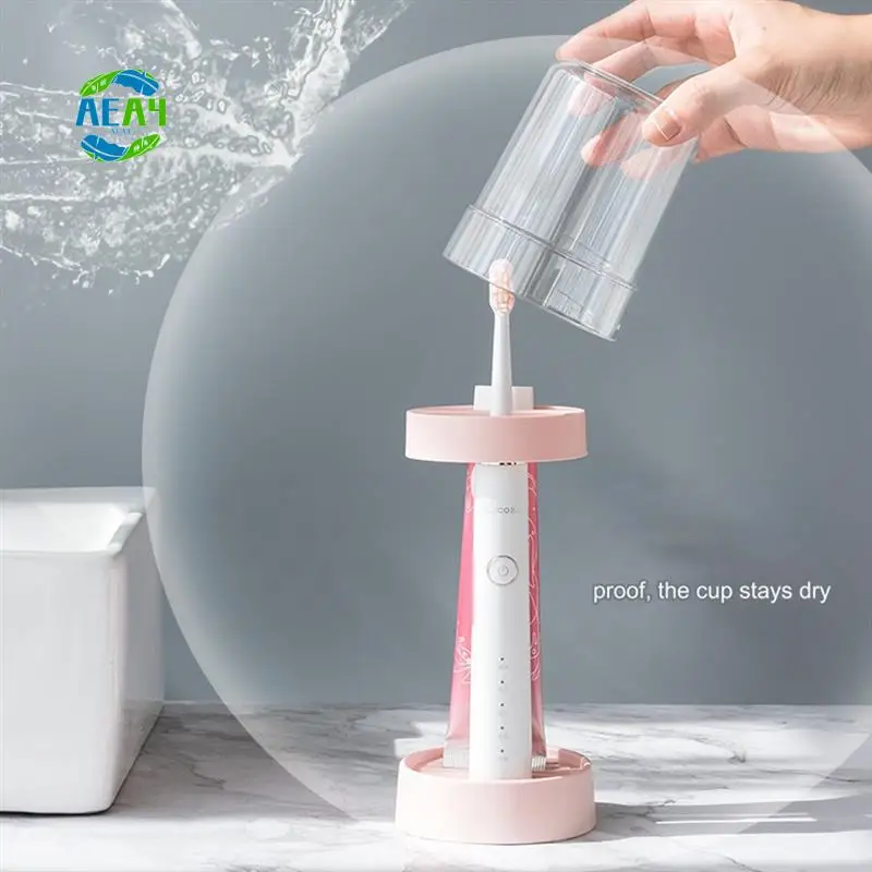 AEA4-Toothbrush Holder With Cup Cover, Compatible With Electric Toothbrushes And Conventional Toothbrushes