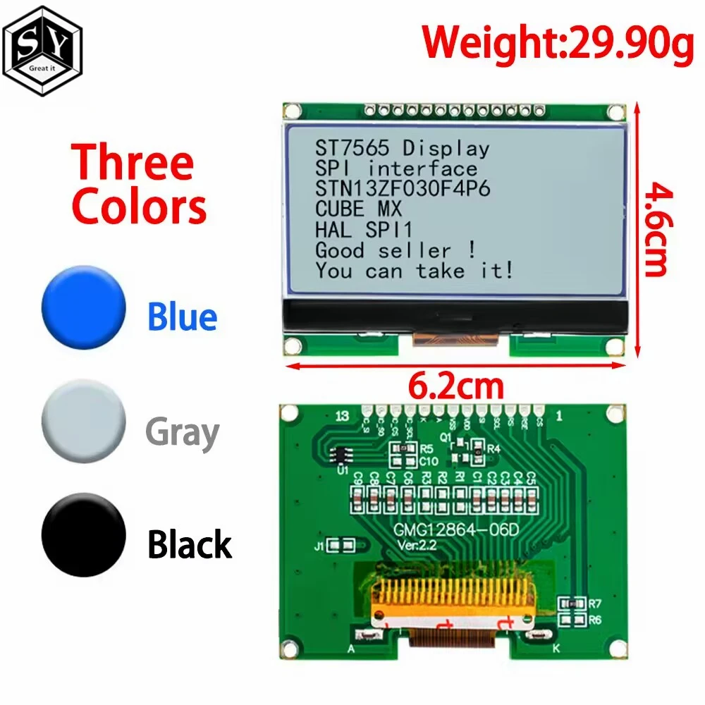 GREAT IT   Lcd12864  12864-06D, 12864, LCD Module, COG, With Chinese Font, Dot Matrix Screen, SPI Interface