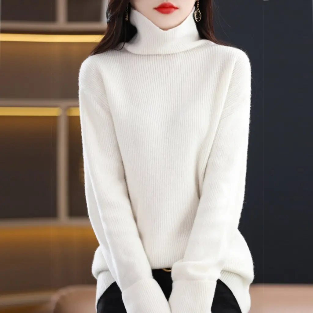 

Autumn Winter Women's Long Sleeve Knitted Sweater Crew Neck Turtleneck Bottoming Shirt Fashionable Versatile Base Layer Top