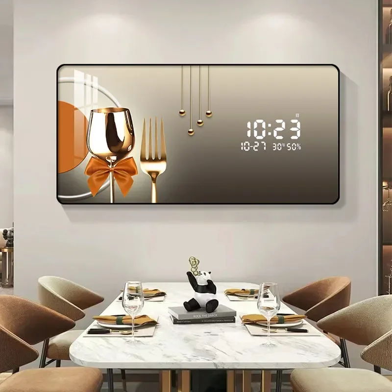 Room Decoration Home Decor Radar Induction Digital Display Decorative Painting Electronic Clock Hanging Wall Clock Wall Clock