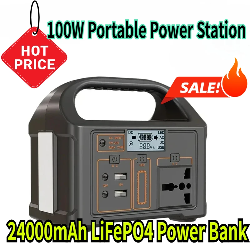 

100W 76.8Wh Portable Power Station Solar Generator Outdoor Emergency Mobile 24000mAh LiFePO4 Power Bank For Camping Power LED