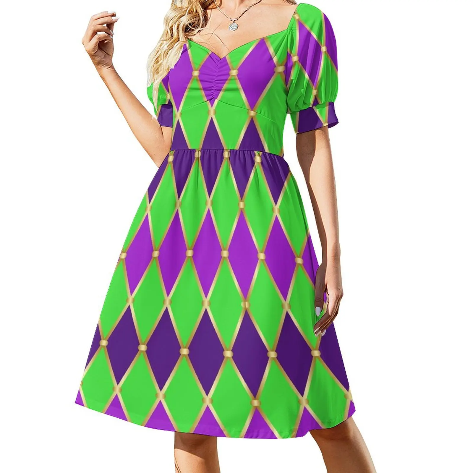 

Harlequin Mardi Gras Short Sleeved Dress Long dress woman Womens dresses dresses for prom Dress