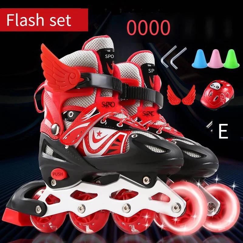 Adjustable Roller Skates Full Set Of Single Flash Roller Skates For Children Adjustable Men And Women