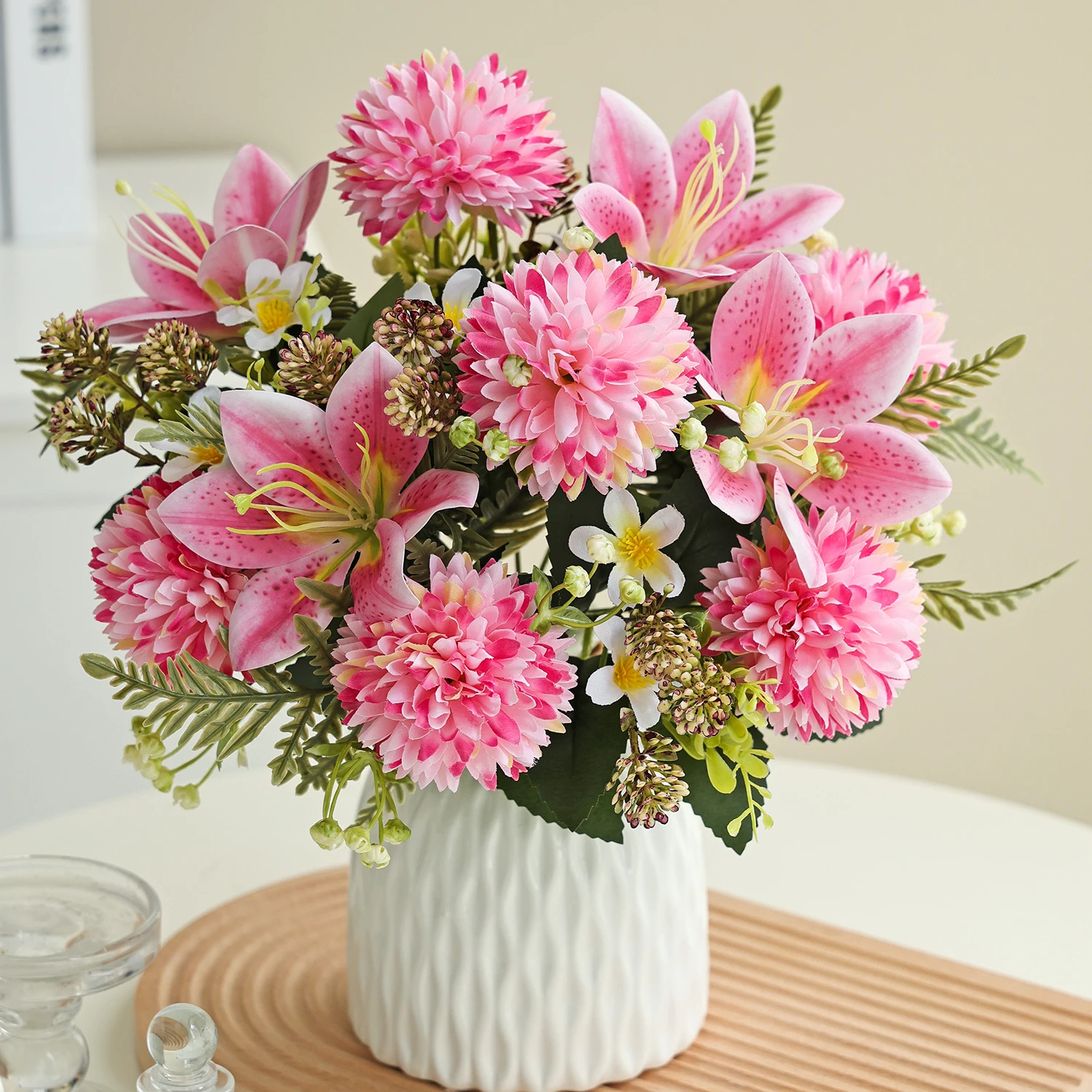 Künstliche Blumen, Seidenlilien, für Zuhause, Zimmer, Tisch, Hochzeitskranz, Brautsträuße, Dekoration, Festival, Außenbereich, Garten, Vasen, DIY-Geschenke – Detail 2
