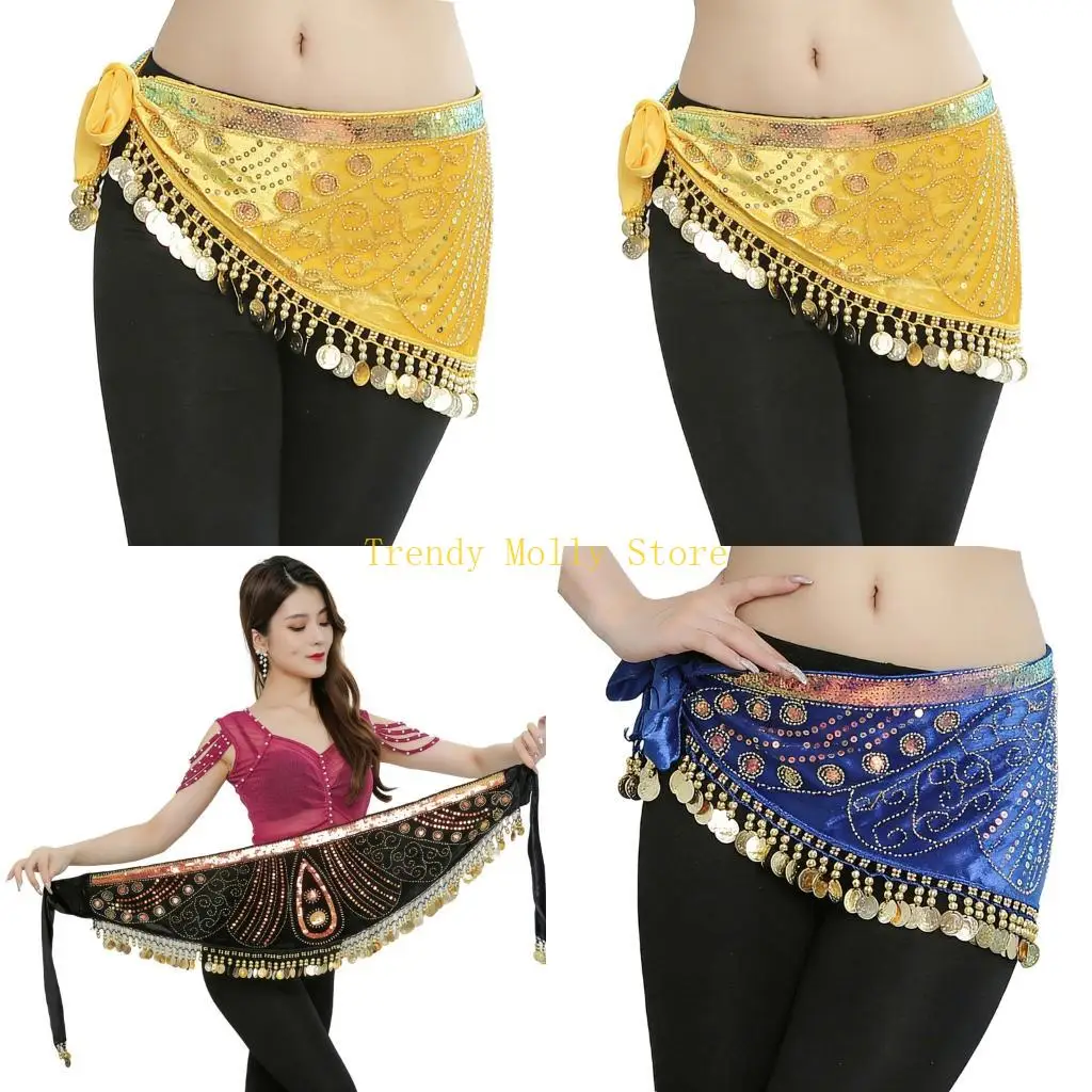 

N5KB Шарф на талии с блестками Набедренные шарфы Юбки с запахом для танца живота, адаптируемые к темам сцены для повышения