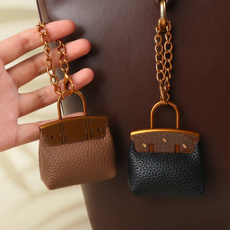 Fashion PU Mini Bag Charm Keychain Simple Cute Headphone Bag Key Ring Women's Bag Charm Handbag Pendant DIY Accessories Gifts