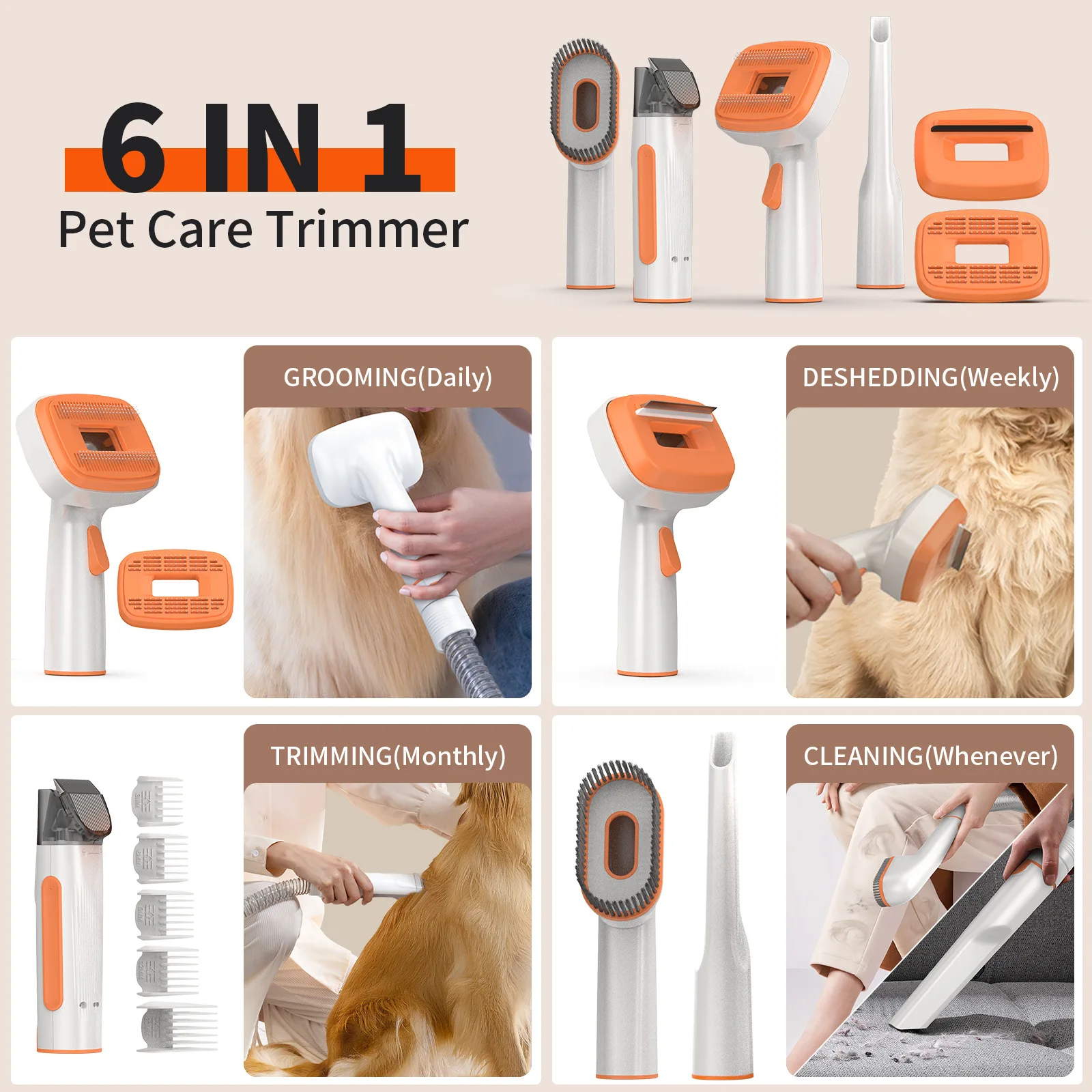 Pet Dog Cat Vacuuming Kit Multi-functional Grooming Suction Pet Products Supplies Suction Shearing Machine Set Clean Accessories