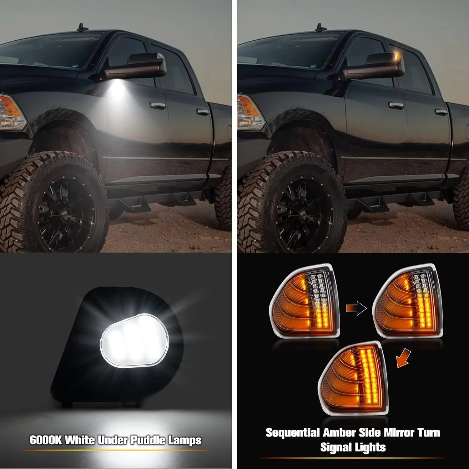 

Dynamic Sequential LED Turn Signal Puddle Lights for Ram 2500 3500 2010-2018 Towing Mirrors