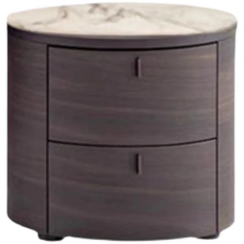 

Italian minimalist modern light luxury round bedside table solid wood edge few oak whole marble corner few
