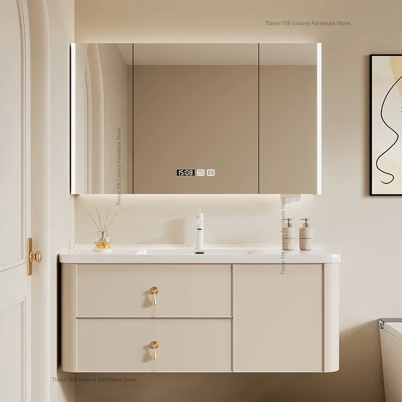Mueble De baño De cerámica De estilo crema nórdico, Combo De diseño moderno y Simple, espejo De baño, tocador, Muebles para el hogar, Muebles De Baño FYB