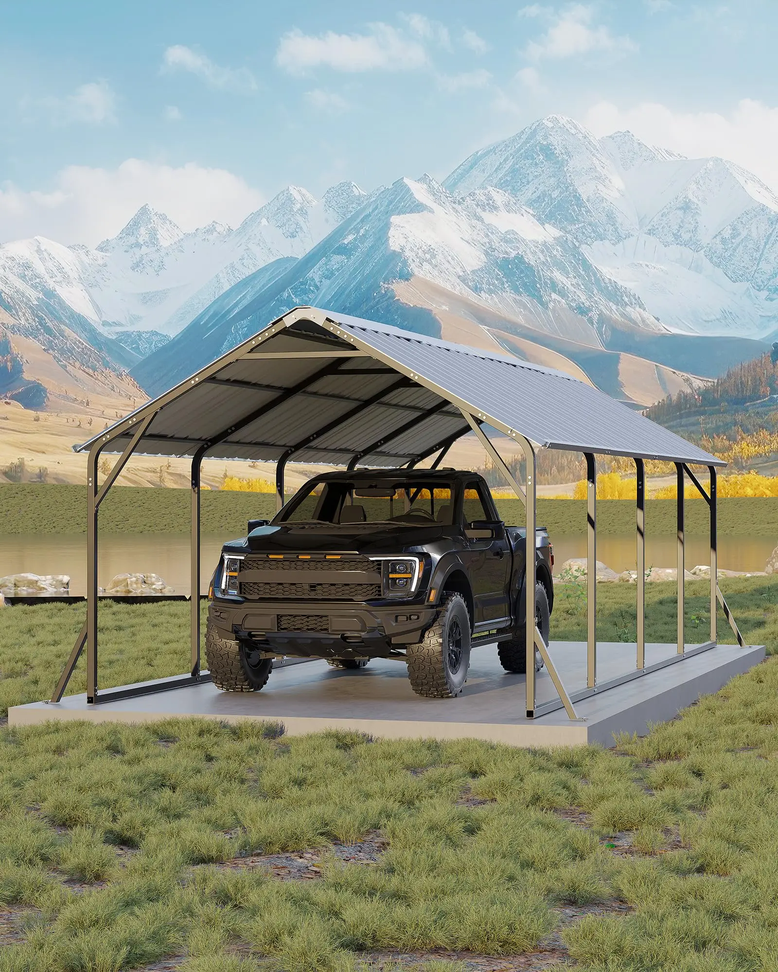 Heavy Duty Enclosed Metal Carport Shelter – 11'x20'x9' Steel Frame, Vertical Roof, All-Weather Storage for Trucks, Boats, Tractors – Ideal for Garden, Lawn, Outdoor Use