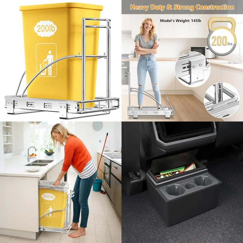 

Heavy-Duty 50Qt Pull-Out Trash Can for Under Cabinet, 7-13 Gallon Waste Bin, Slide-Out Garbage Container for 13 Wide Sink Area